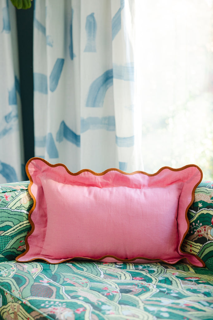 Darcy Linen Lumbar Pillow - Light Pink + Rust - Furbish Studio