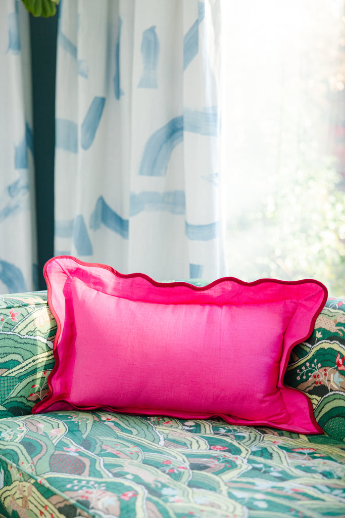 Darcy Linen Lumbar Pillow - Neon Pink + Wine - Furbish Studio