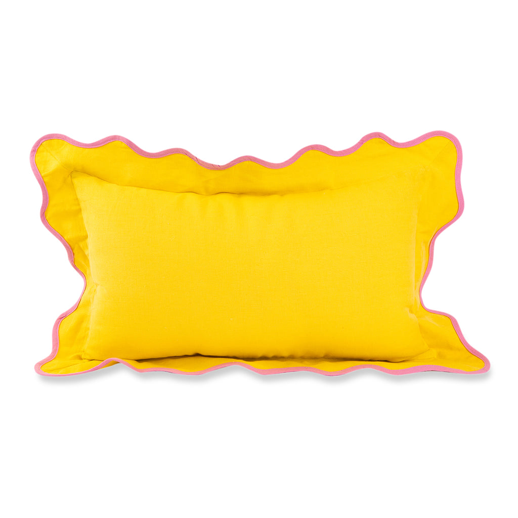 Darcy Linen Lumbar Pillow - Yellow + Light Pink - Furbish Studio