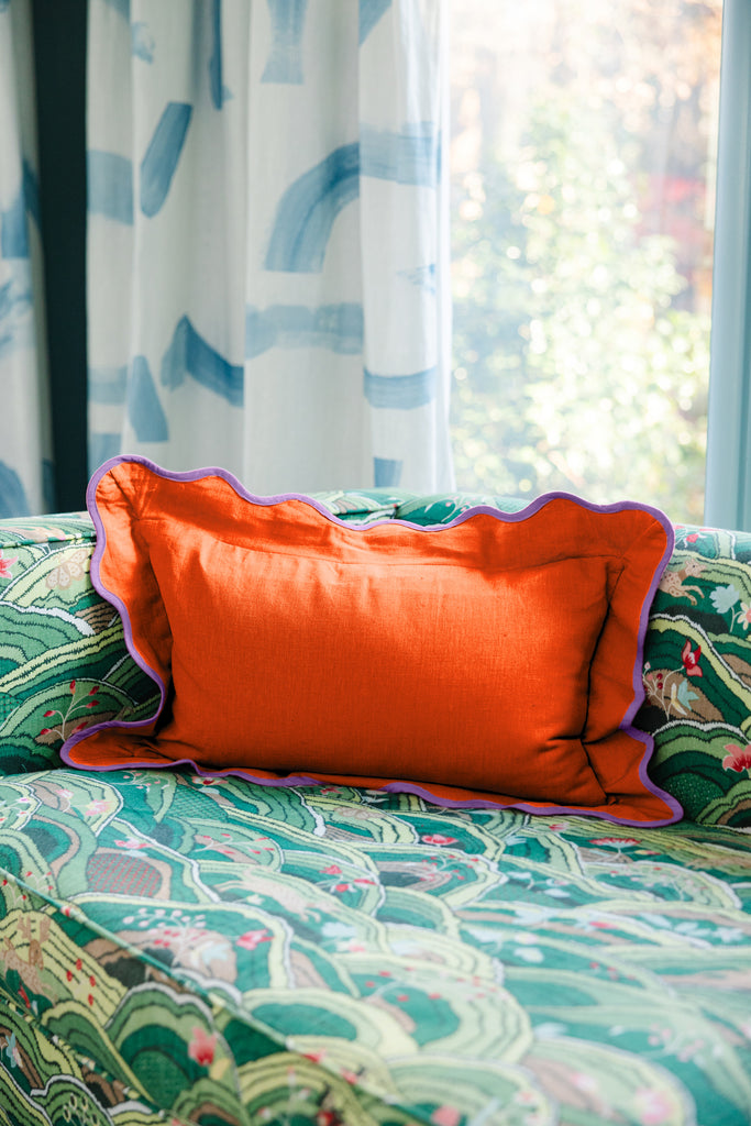 Darcy Linen Lumbar Pillow - Orange + Lilac - Furbish Studio