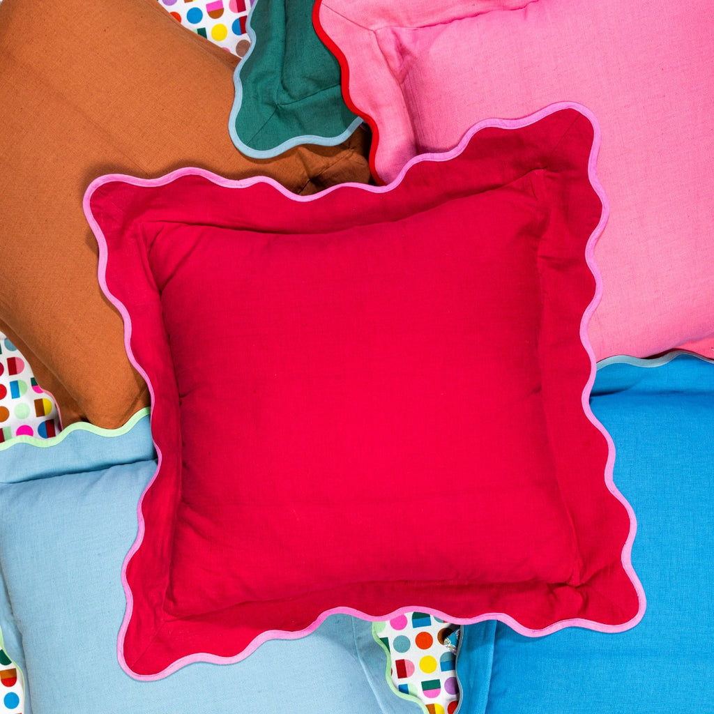 Darcy Linen Pillow - Wine + Neon Pink - Furbish Studio