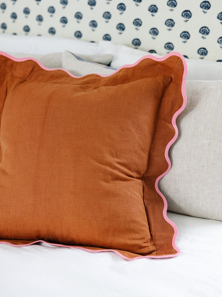 Darcy Linen Pillow - Rust + Light Pink - Furbish Studio