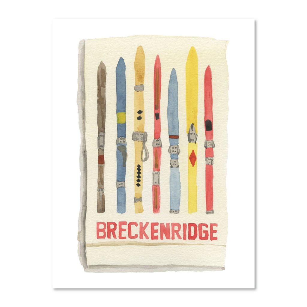 Breckenridge Matchbook - Furbish Studio, An unframed Breckenridge Matchbook watercolor print featuring multiple colorful Ski boards arranged vertically