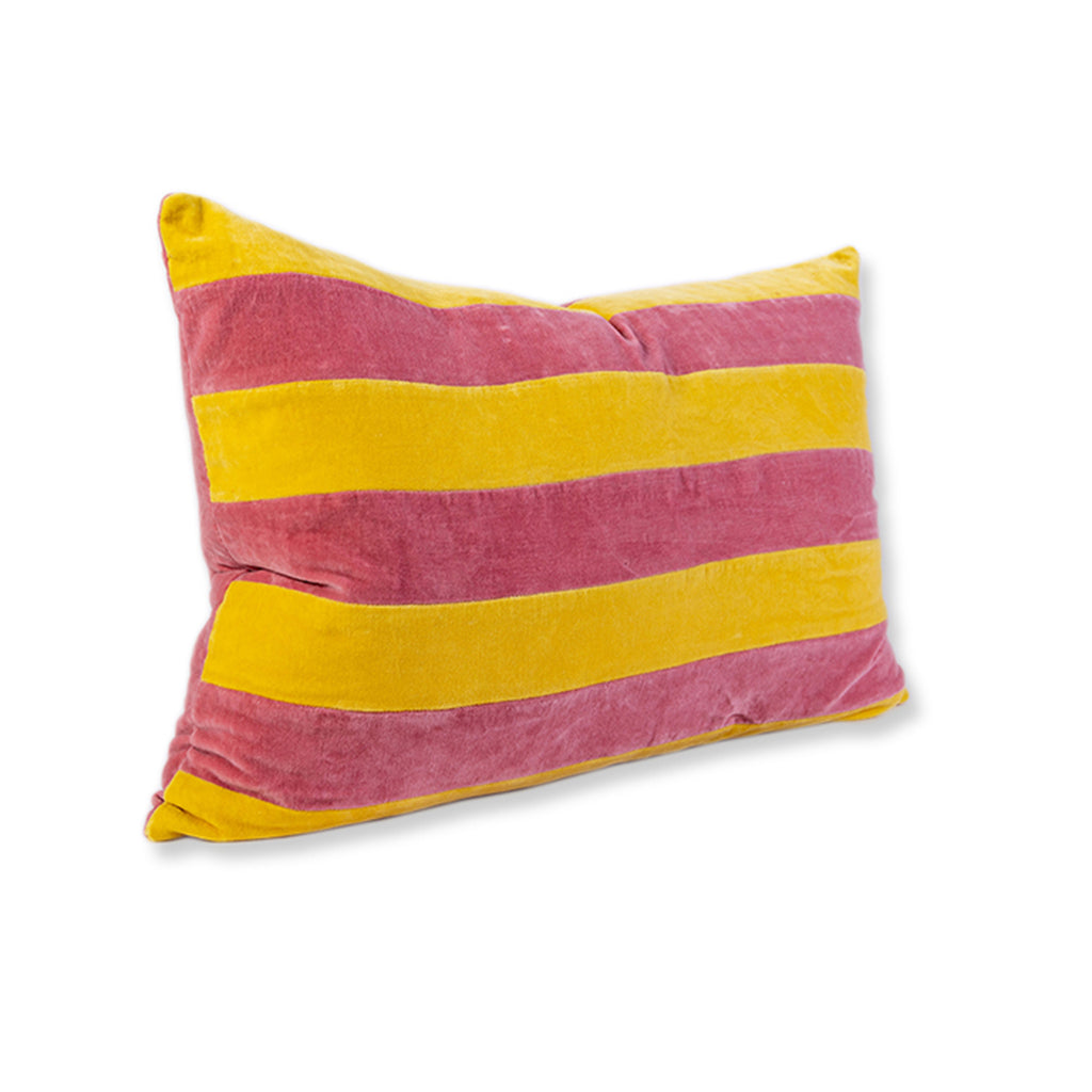 Striped Velvet Lumbar Pillow - Yellow + Light Pink - Case Only - Furbish Studio