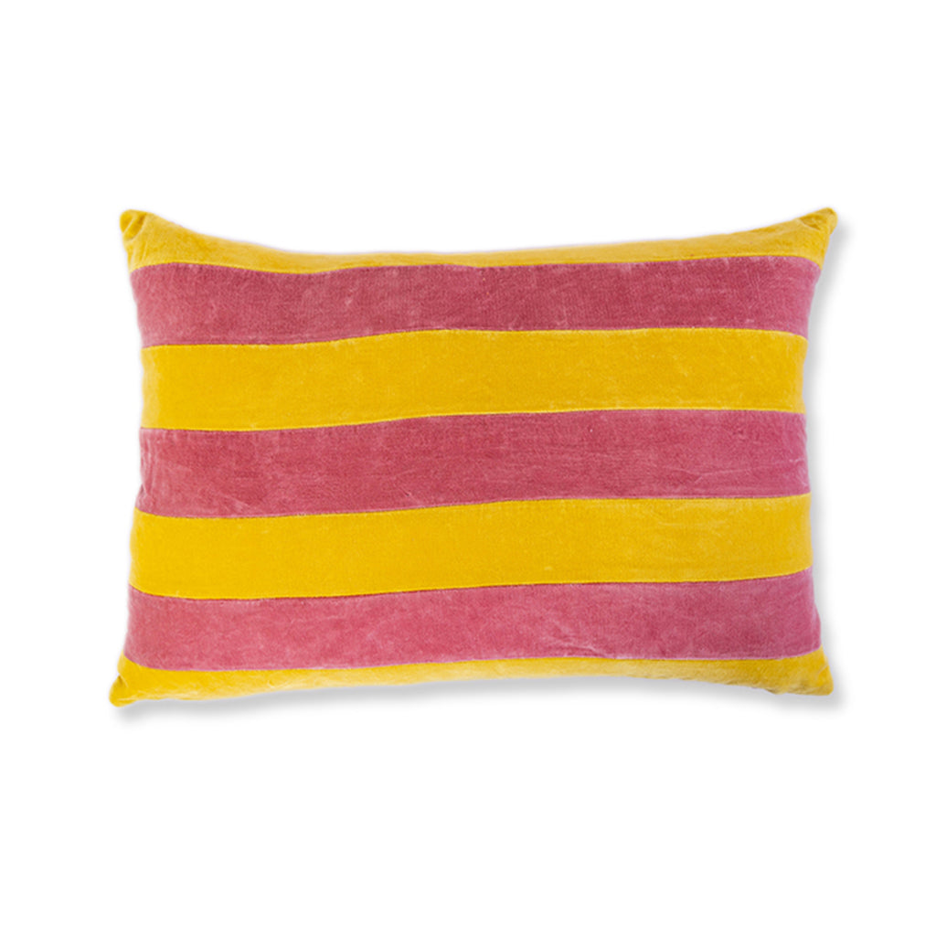 Striped Velvet Lumbar Pillow - Yellow + Light Pink - Case Only - Furbish Studio