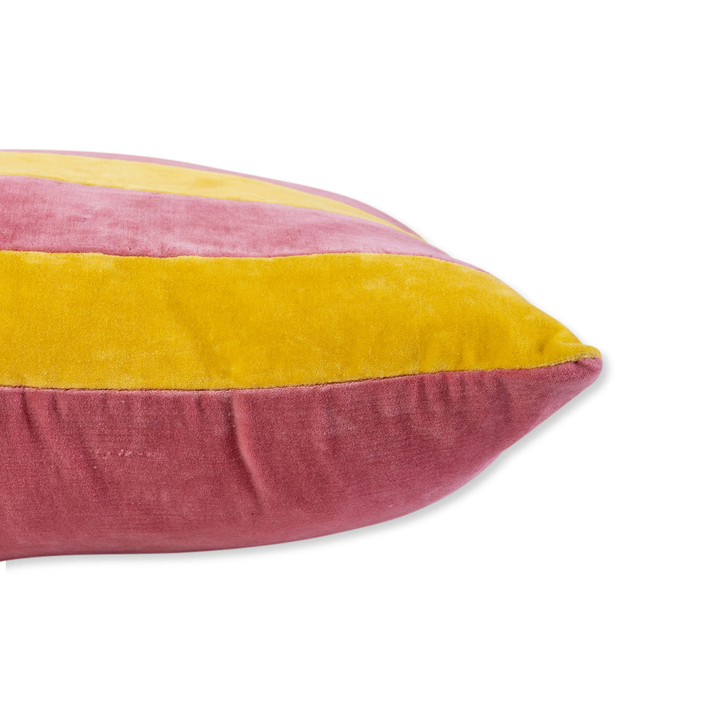 Striped Velvet Lumbar Pillow - Yellow + Light Pink - Case Only - Furbish Studio