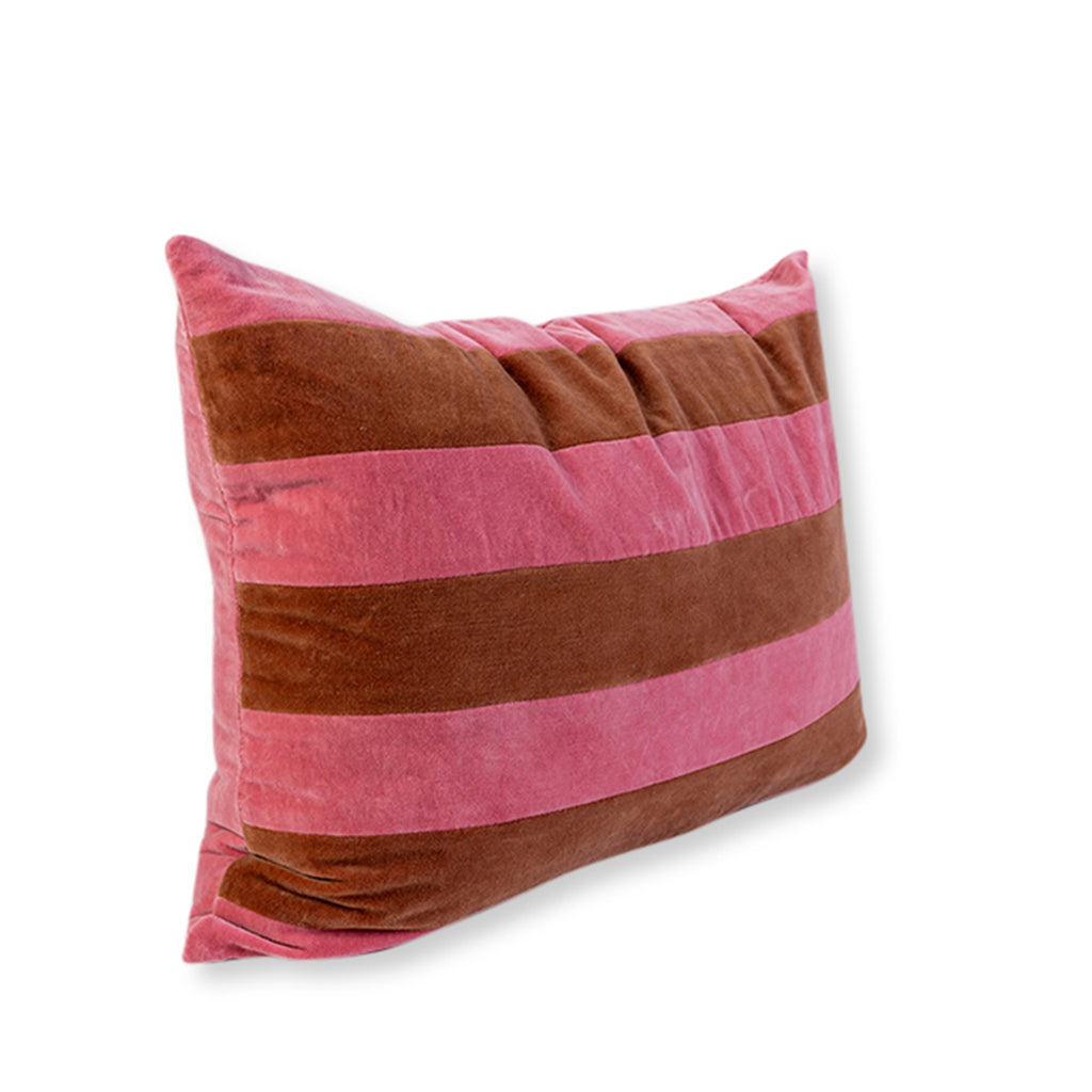 Striped Velvet Lumbar Pillow - Light Pink + Rust - Case Only - Furbish Studio