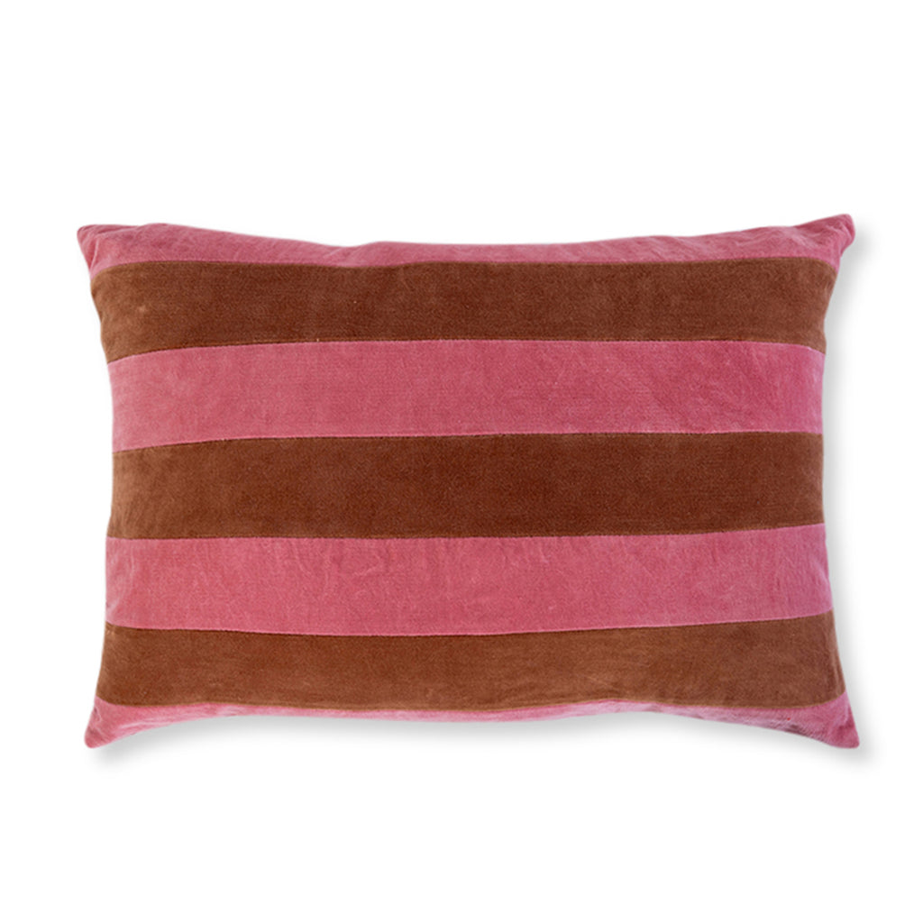 Striped Velvet Lumbar Pillow - Light Pink + Rust - Furbish Studio