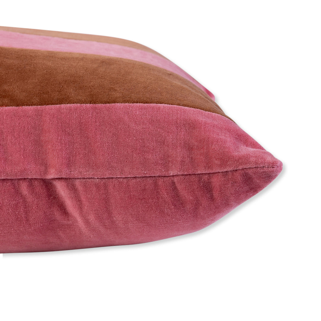 Striped Velvet Lumbar Pillow - Light Pink + Rust - Case Only - Furbish Studio