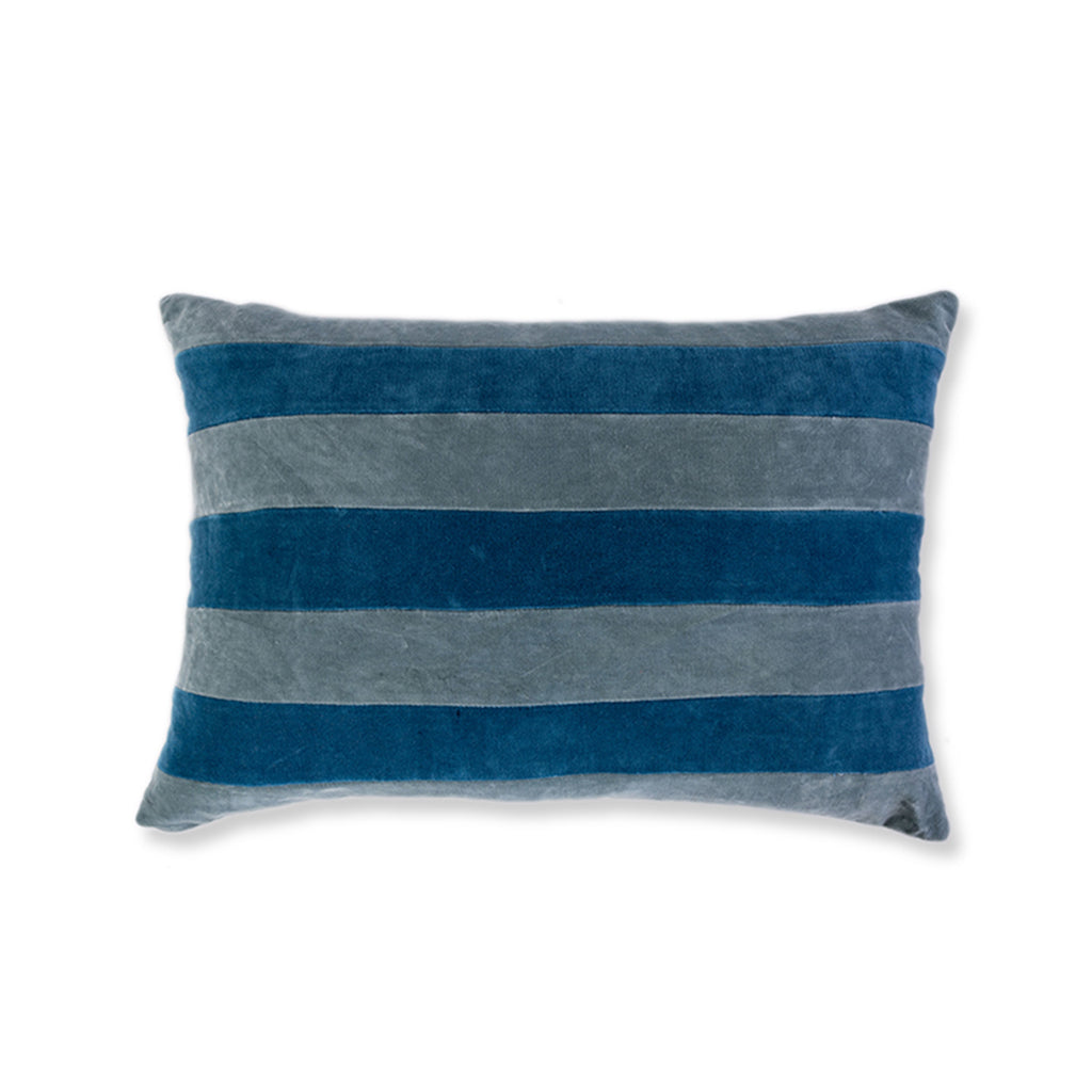 Striped Velvet Lumbar Pillow - Aqua + Peacock - Case Only - Furbish Studio