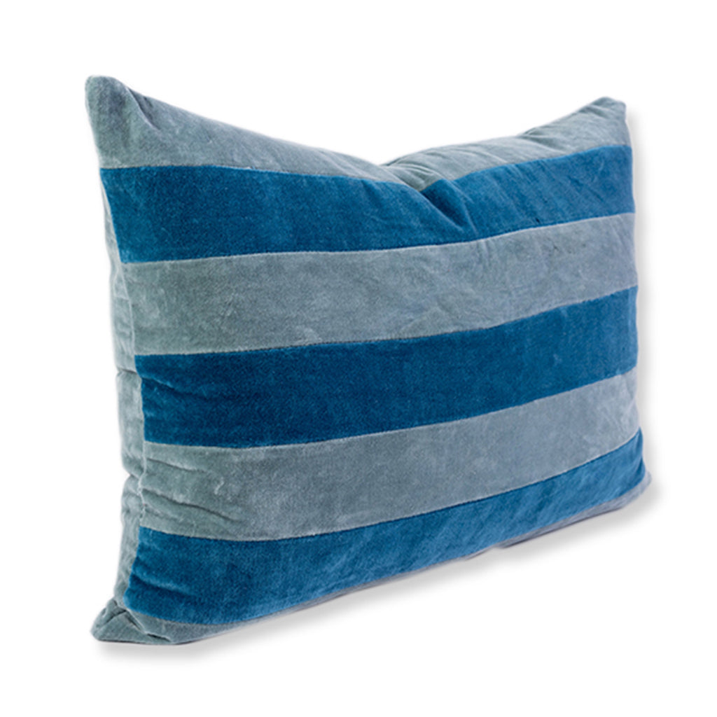 Striped Velvet Lumbar Pillow - Aqua + Peacock - Case Only - Furbish Studio