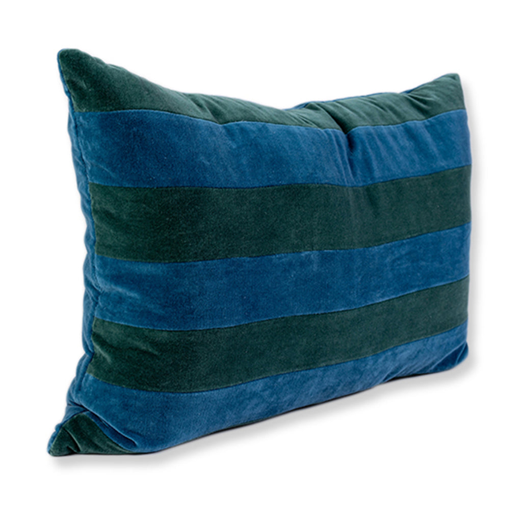 Striped Velvet Lumbar Pillow - Green + Peacock - Furbish Studio