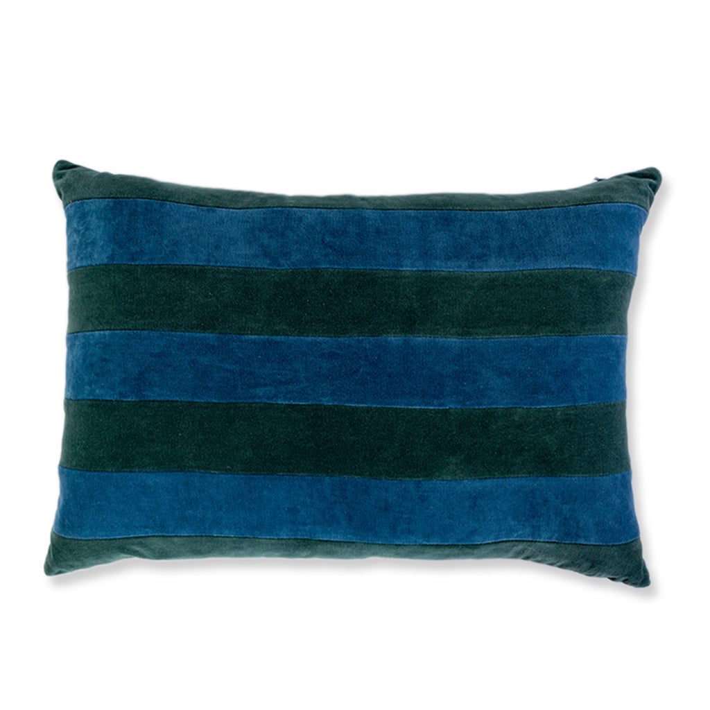 Striped Velvet Lumbar Pillow - Green + Peacock - Furbish Studio