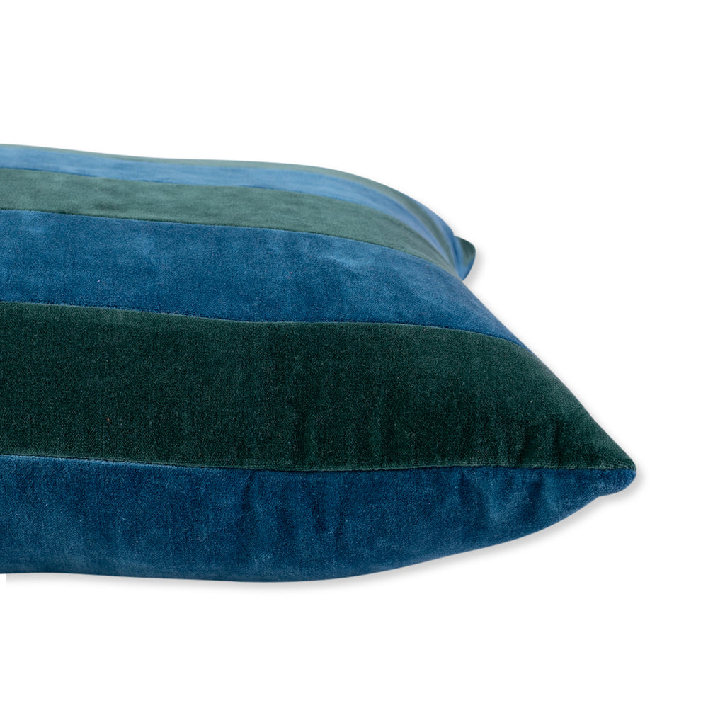 Striped Velvet Lumbar Pillow - Green + Peacock - Furbish Studio