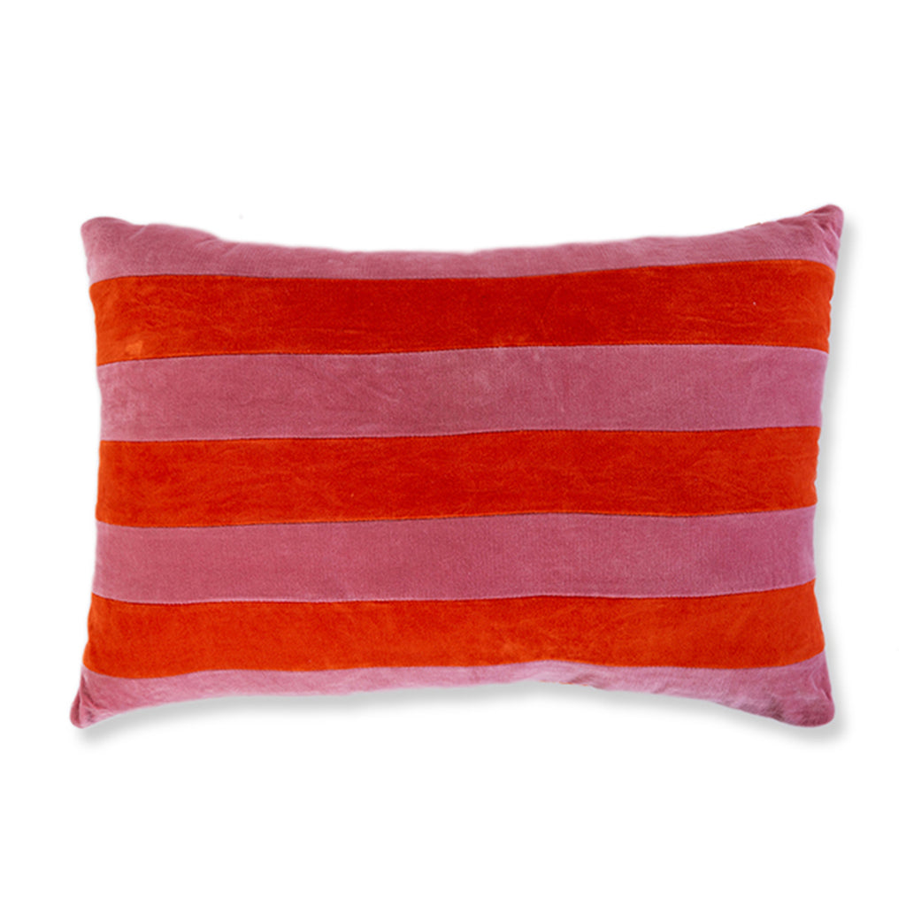 Striped Velvet Lumbar Pillow - Pink + Orange - Furbish Studio