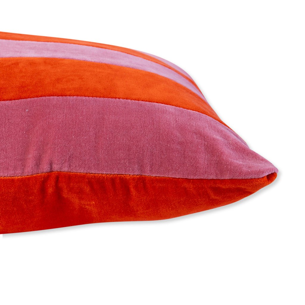 Striped Velvet Lumbar Pillow - Pink + Orange - Furbish Studio