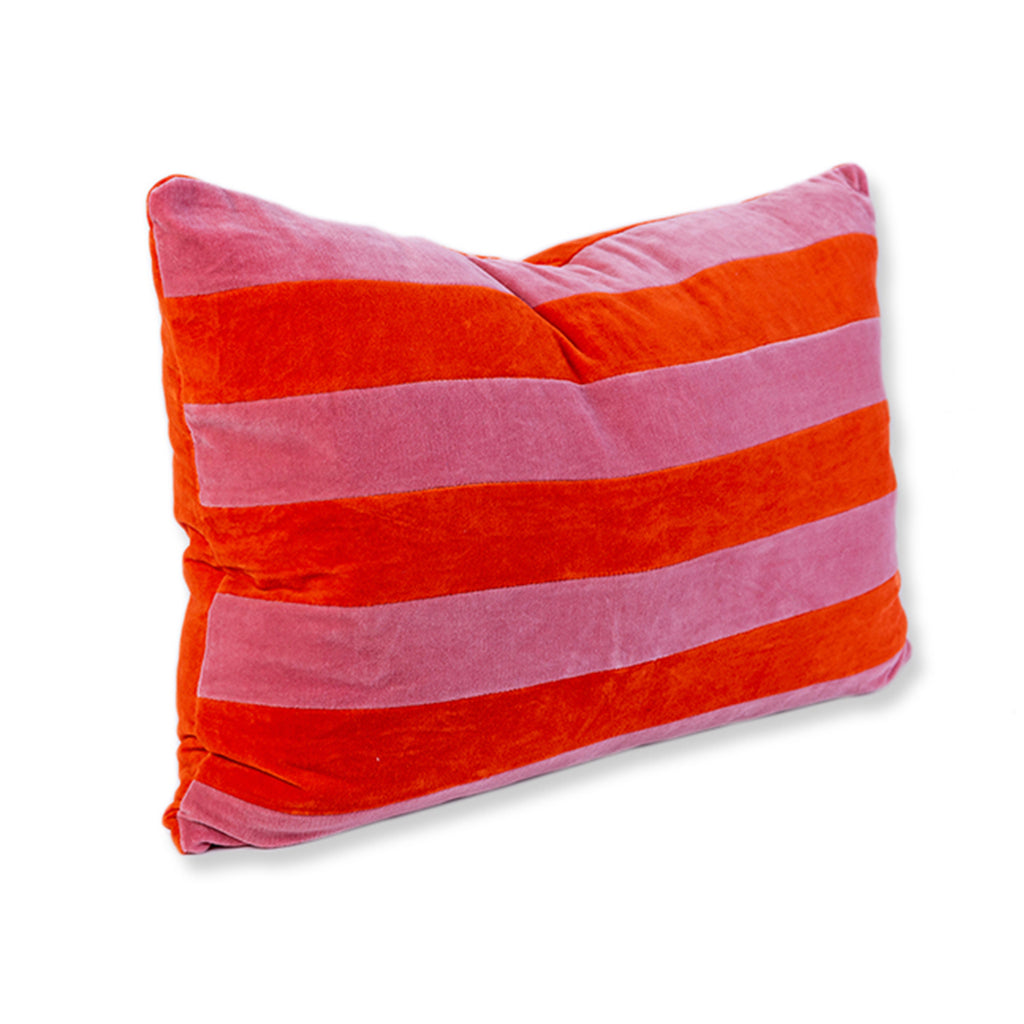 Striped Velvet Lumbar Pillow - Pink + Orange - Furbish Studio