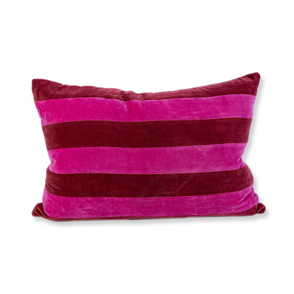 Furbish Studio Striped Velvet Lumbar Pillow Wine Hot Pink