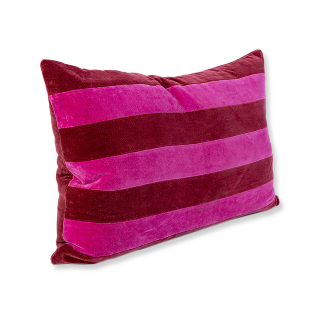 Striped Velvet Lumbar Pillow - Wine + Hot Pink - Case Only - Furbish Studio