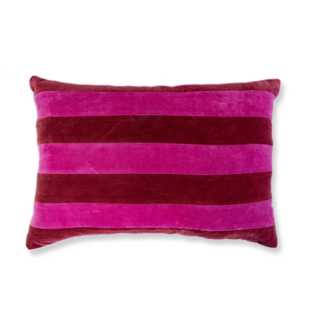 Striped Velvet Lumbar Pillow - Wine + Hot Pink - Case Only - Furbish Studio