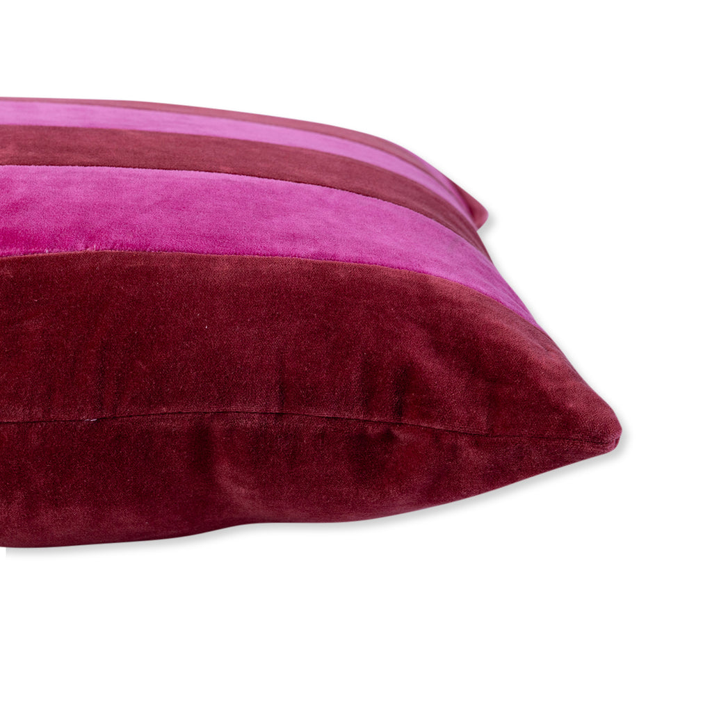 Striped Velvet Lumbar Pillow - Wine + Hot Pink - Case Only - Furbish Studio