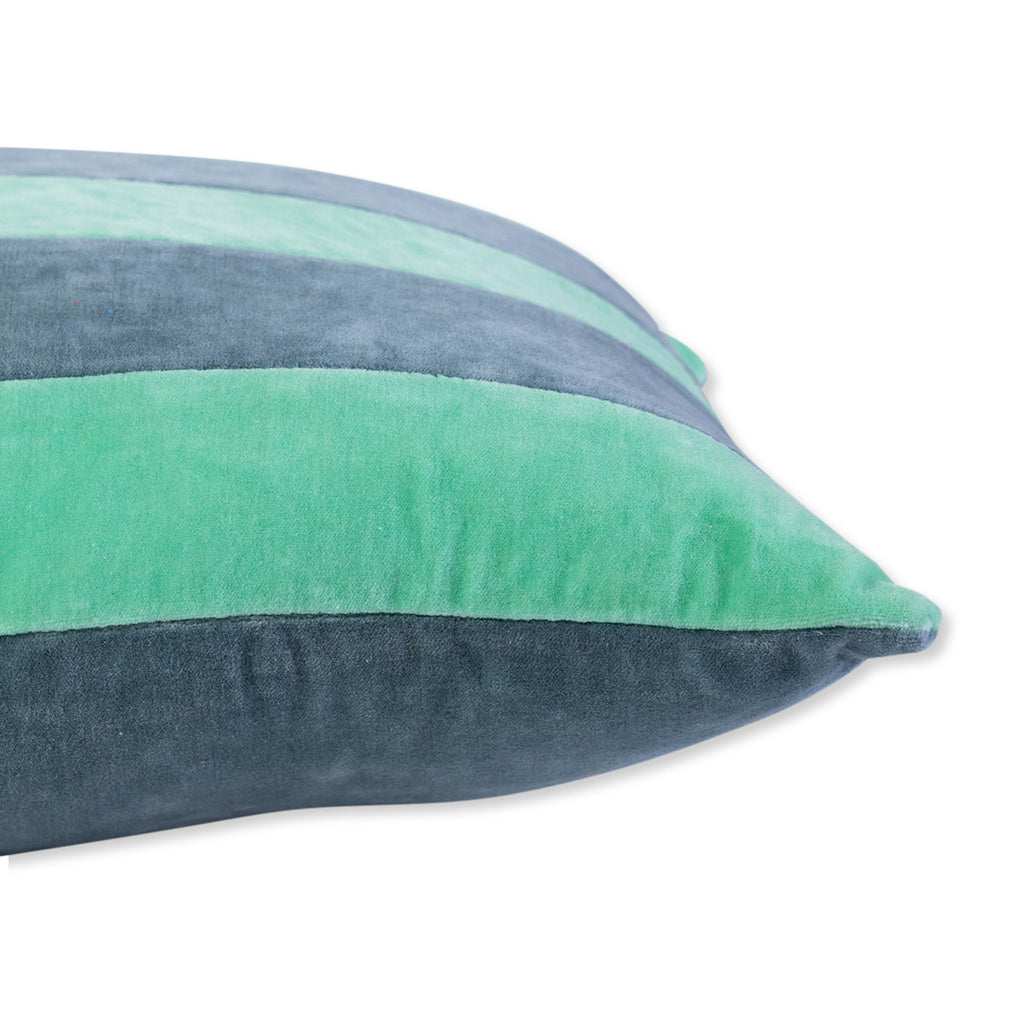 Striped Velvet Lumbar Pillow - Mint + Aqua - Furbish Studio