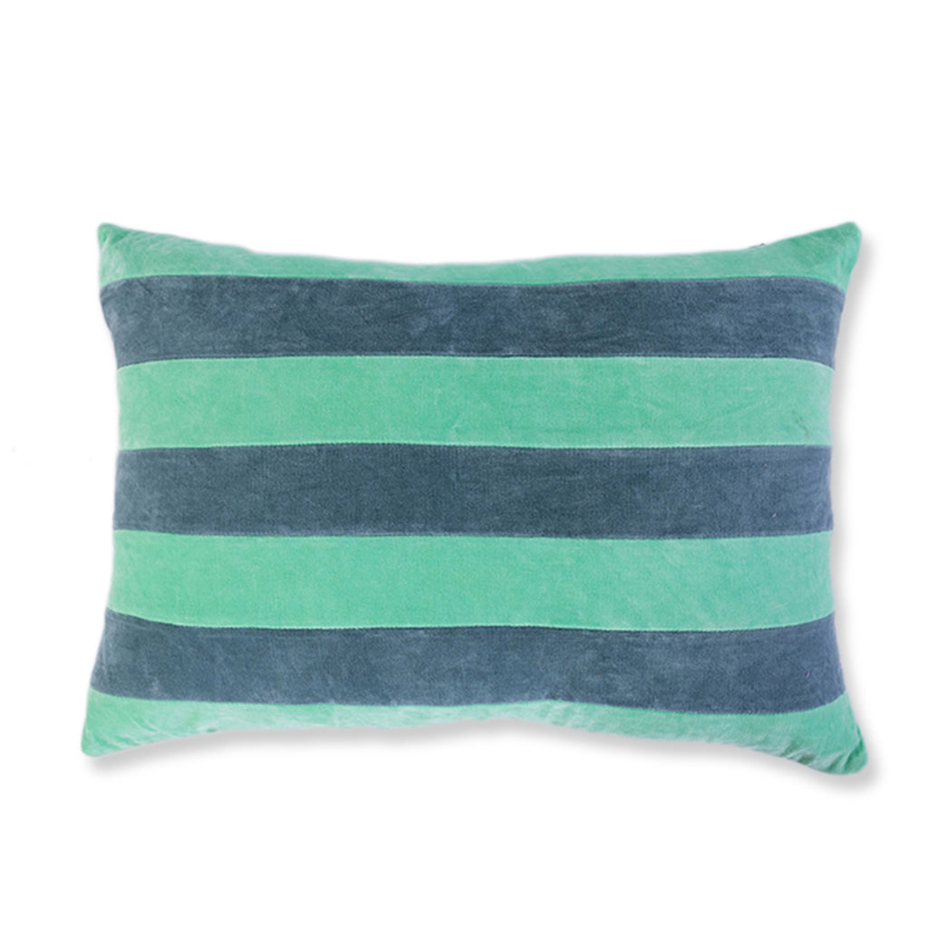 Striped Velvet Lumbar Pillow - Mint + Aqua - Furbish Studio