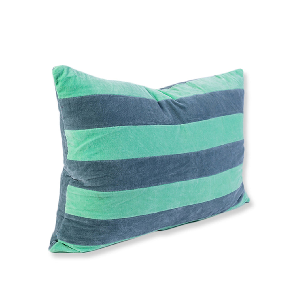 Striped Velvet Lumbar Pillow - Mint + Aqua - Furbish Studio