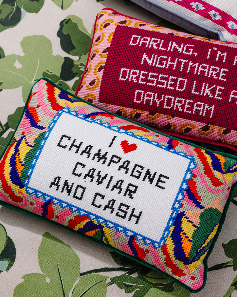 Caviar and Cash Needlepoint Pillow - Furbish Studio