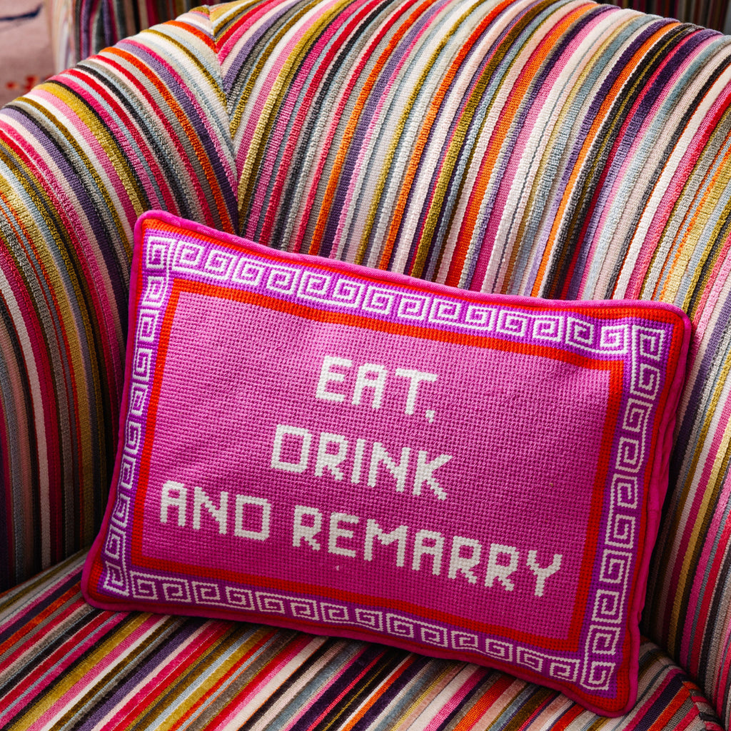 Eat Drink Remarry Needlepoint Pillow - Furbish Studio