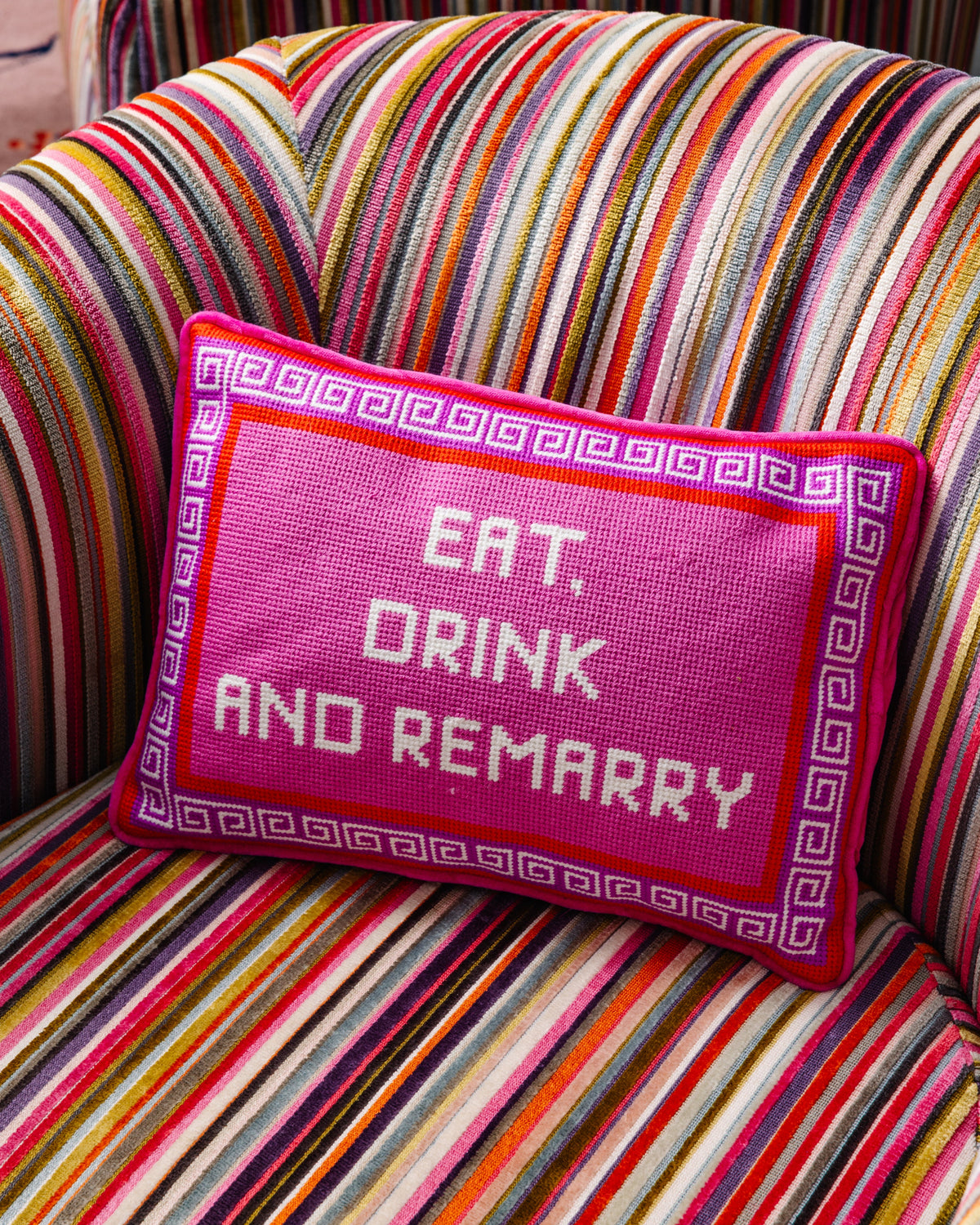 Eat Drink Remarry Needlepoint Pillow - Furbish Studio