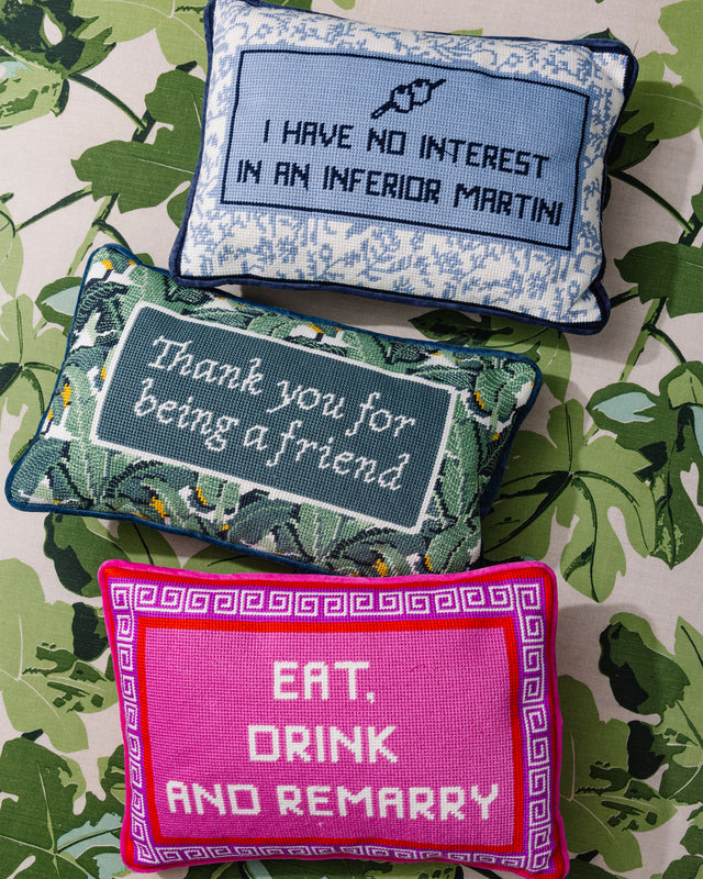 Eat Drink Remarry Needlepoint Pillow - Furbish Studio