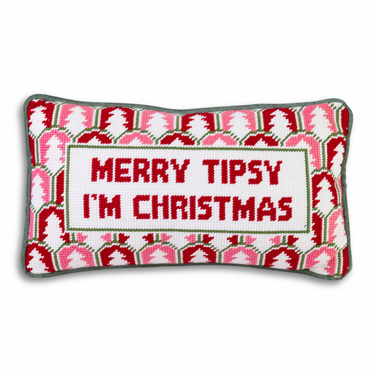 Merry Tipsy Needlepoint Pillow - Furbish Studio