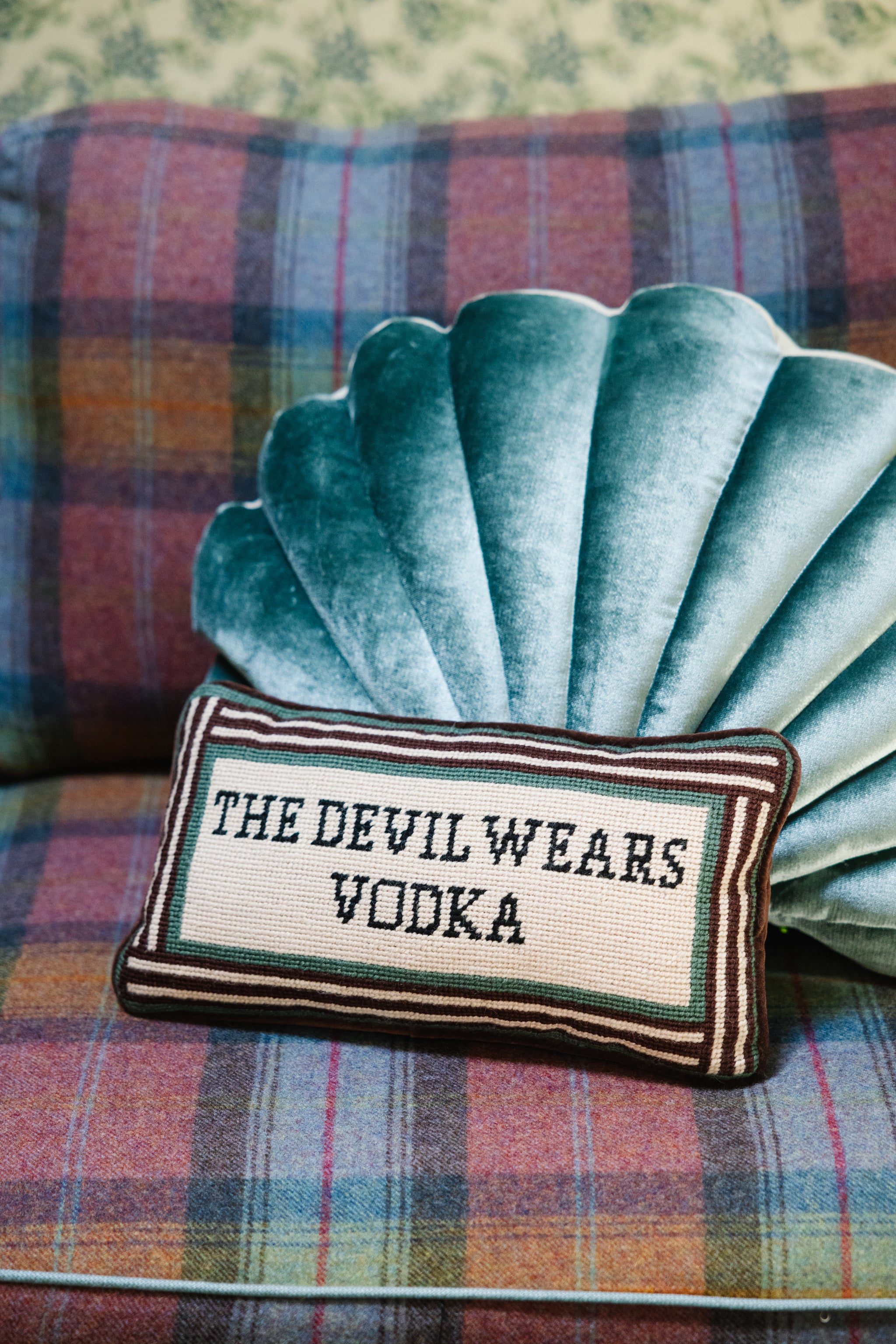 Furbish Studio - Devil Wears Vodka Needlepoint Pillow