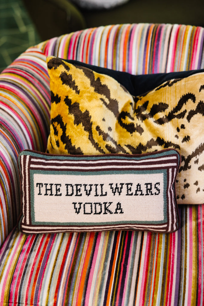 Devil Wears Vodka Needlepoint Pillow - Furbish Studio
