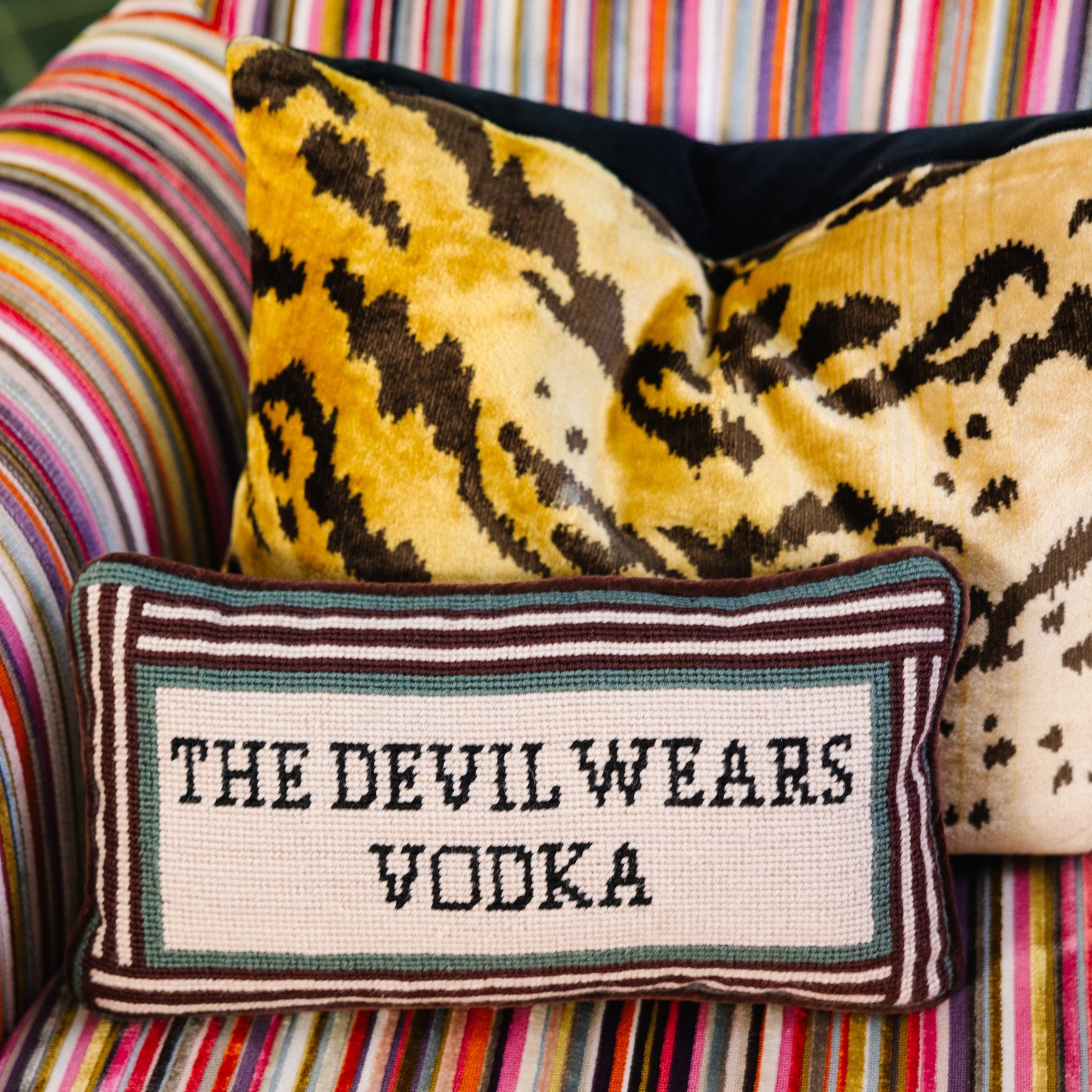 Furbish Studio - Devil Wears Vodka Needlepoint Pillow
