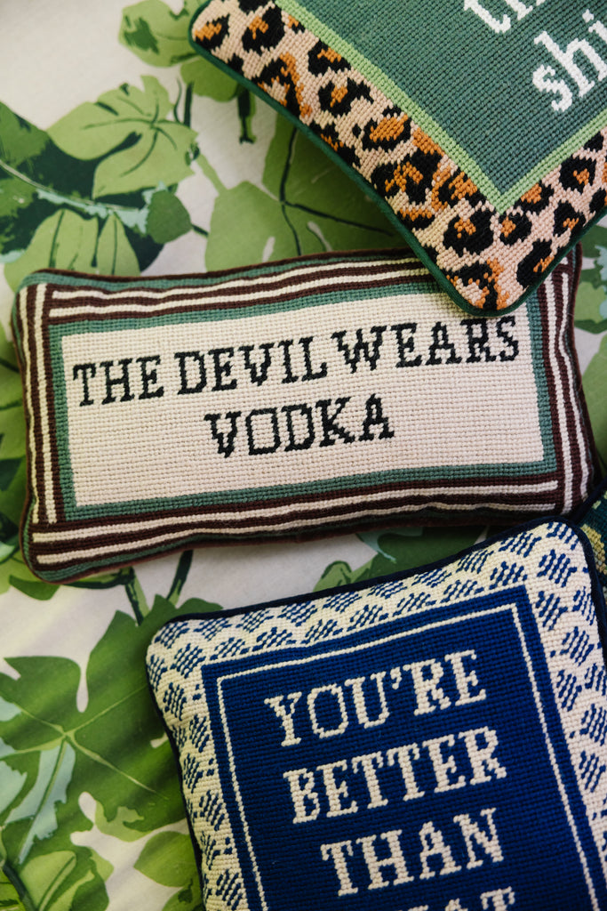 Devil Wears Vodka Needlepoint Pillow - Furbish Studio