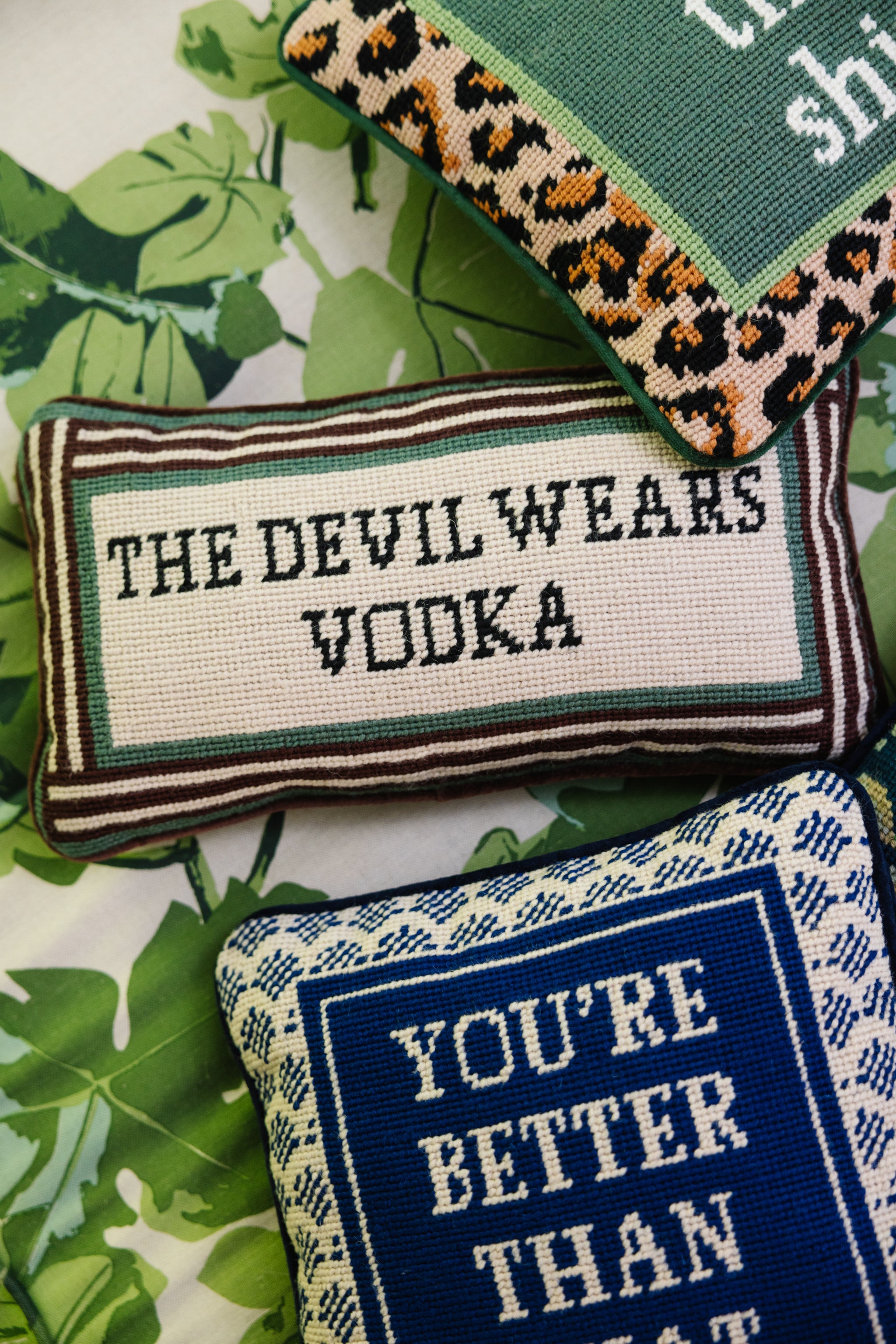 Furbish Studio - Devil Wears Vodka Needlepoint Pillow