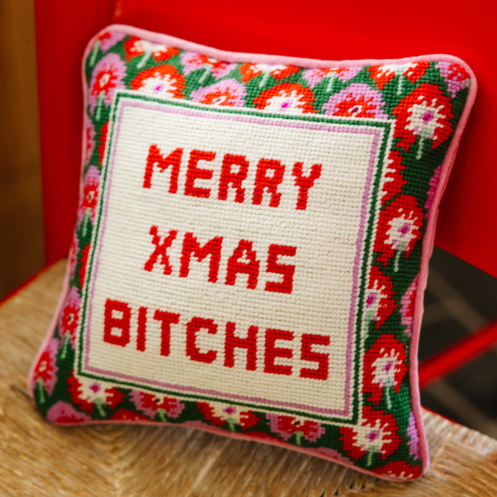 Merry Xmas Bitches Needlepoint Pillow - Furbish Studio