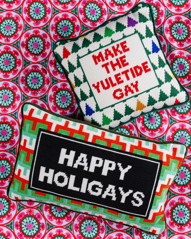 Happy Holigays Needlepoint Pillow - Furbish Studio