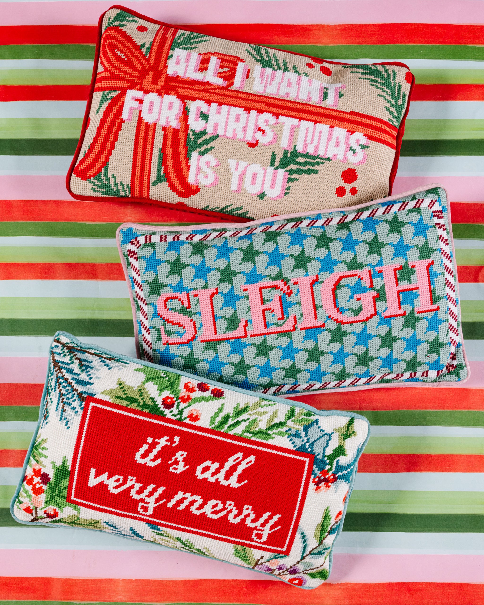 Furbish Studio - Very Merry Needlepoint Pillow