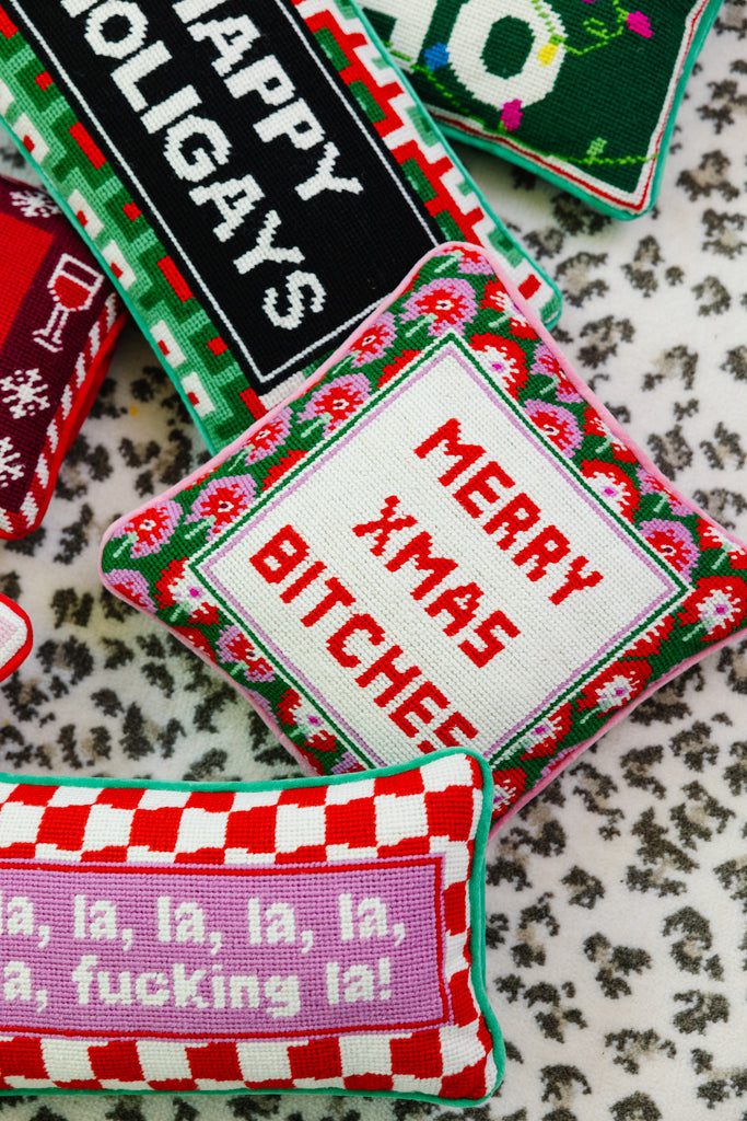 Merry Xmas Bitches Needlepoint Pillow - Furbish Studio