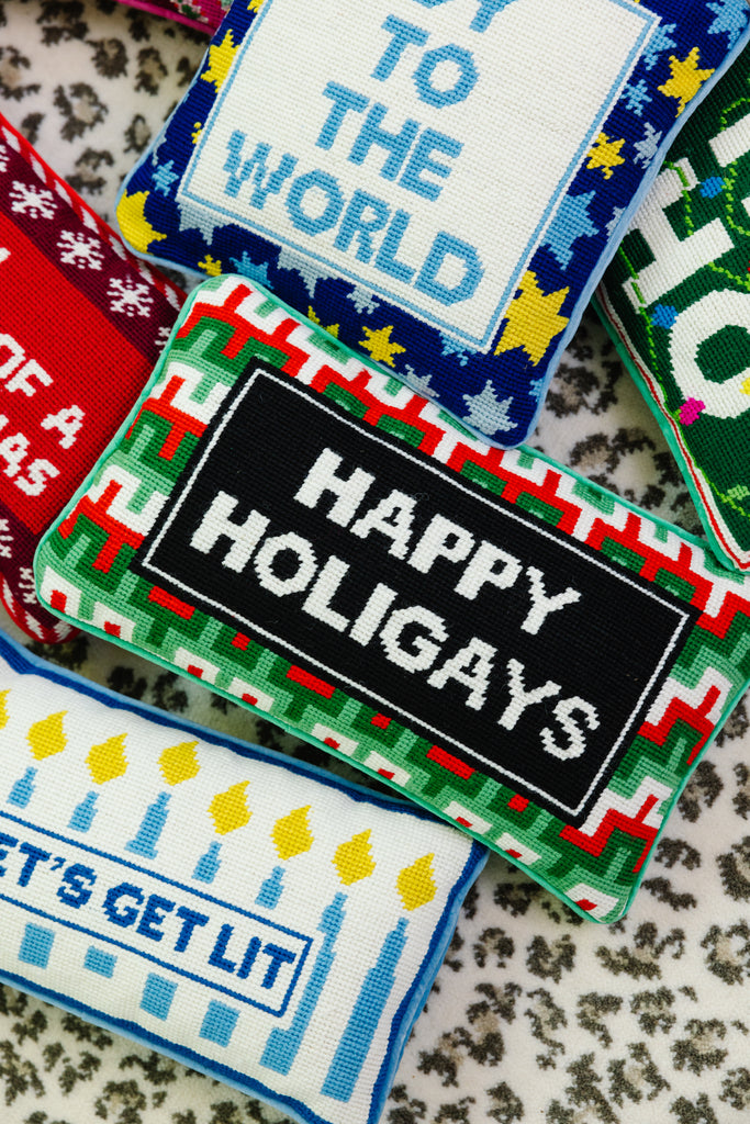 Happy Holigays Needlepoint Pillow - Furbish Studio