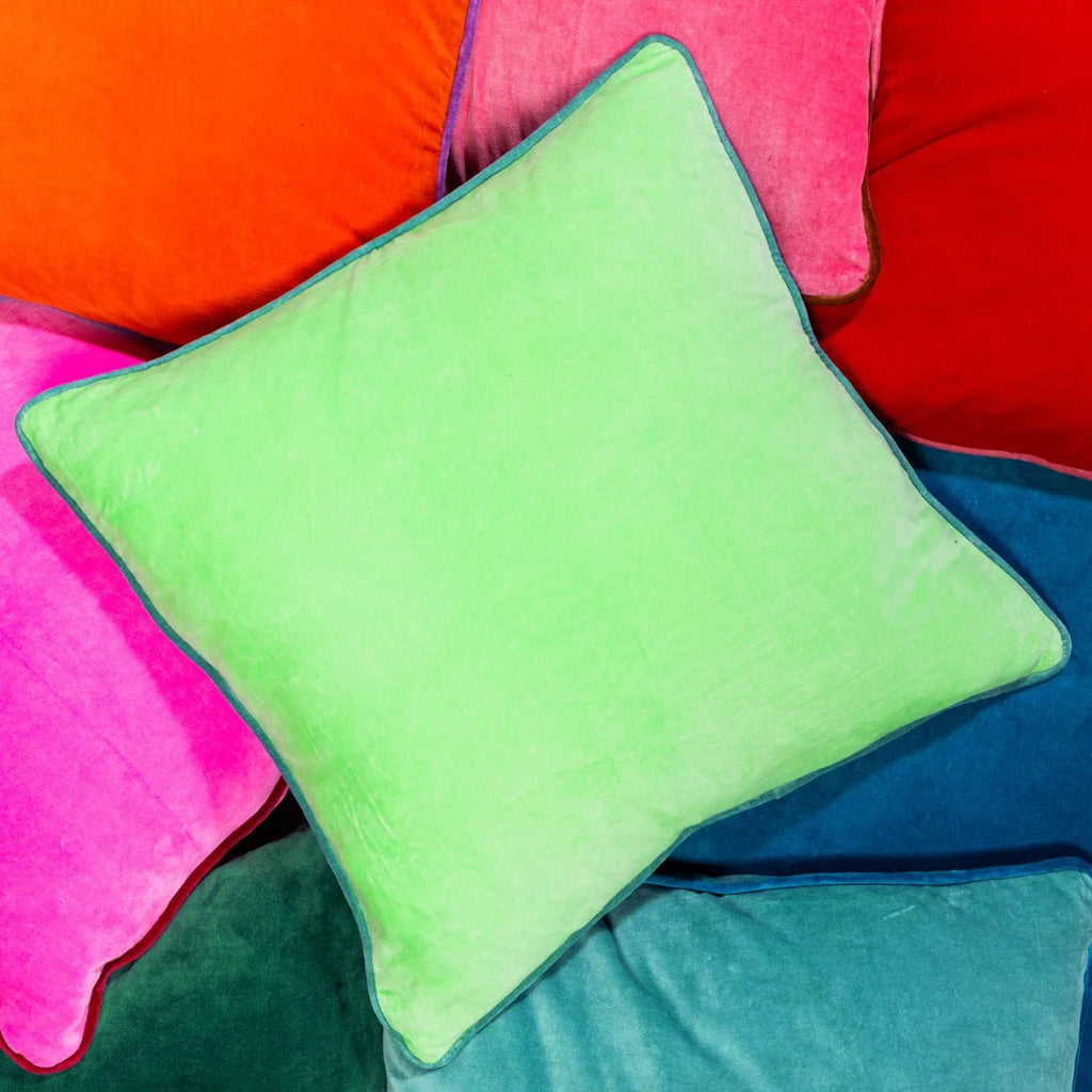 Charliss Velvet Pillow - Lime Green + Aqua - Furbish Studio