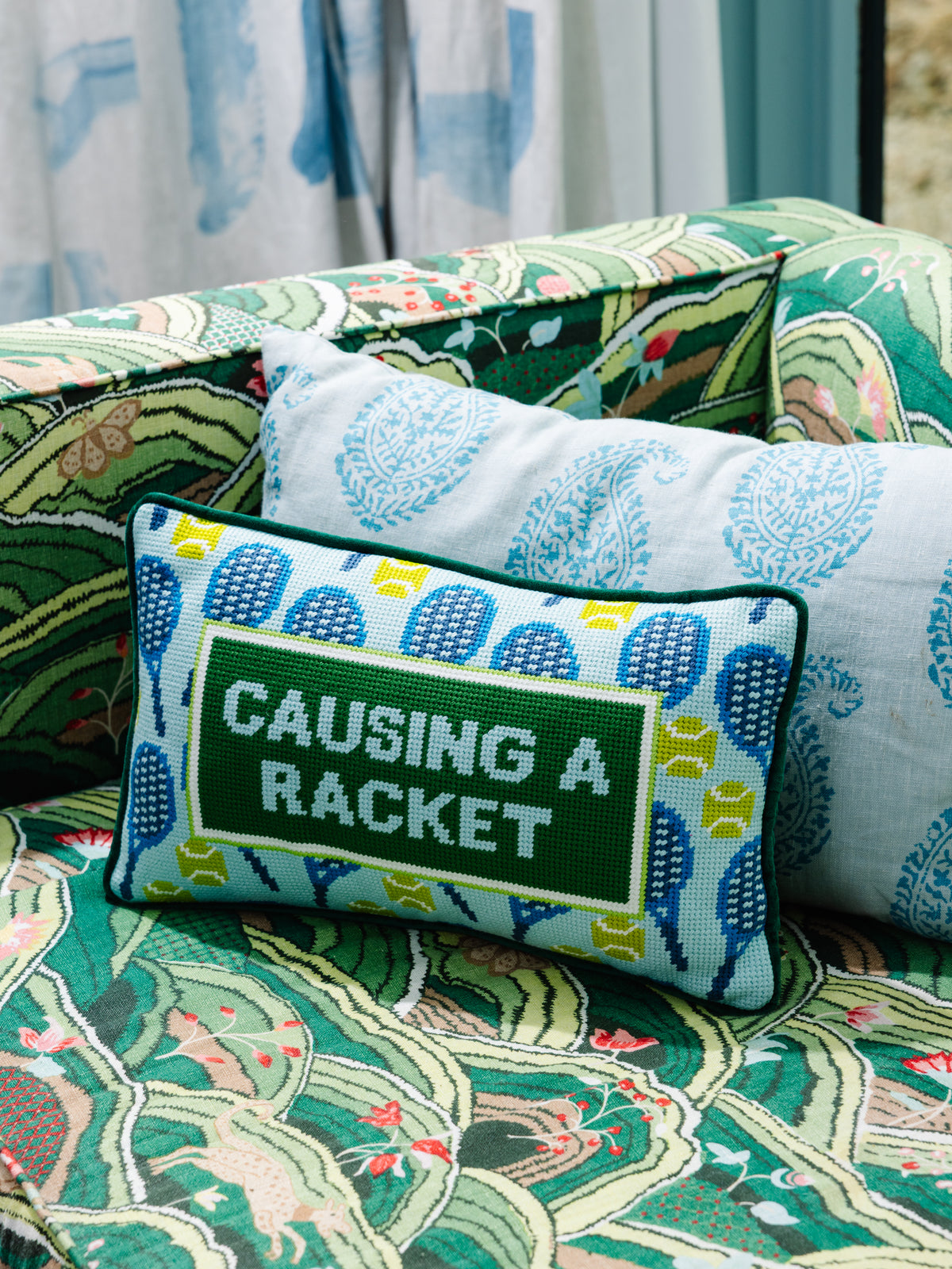 Causing A Racket Needlepoint Pillow - Furbish Studio