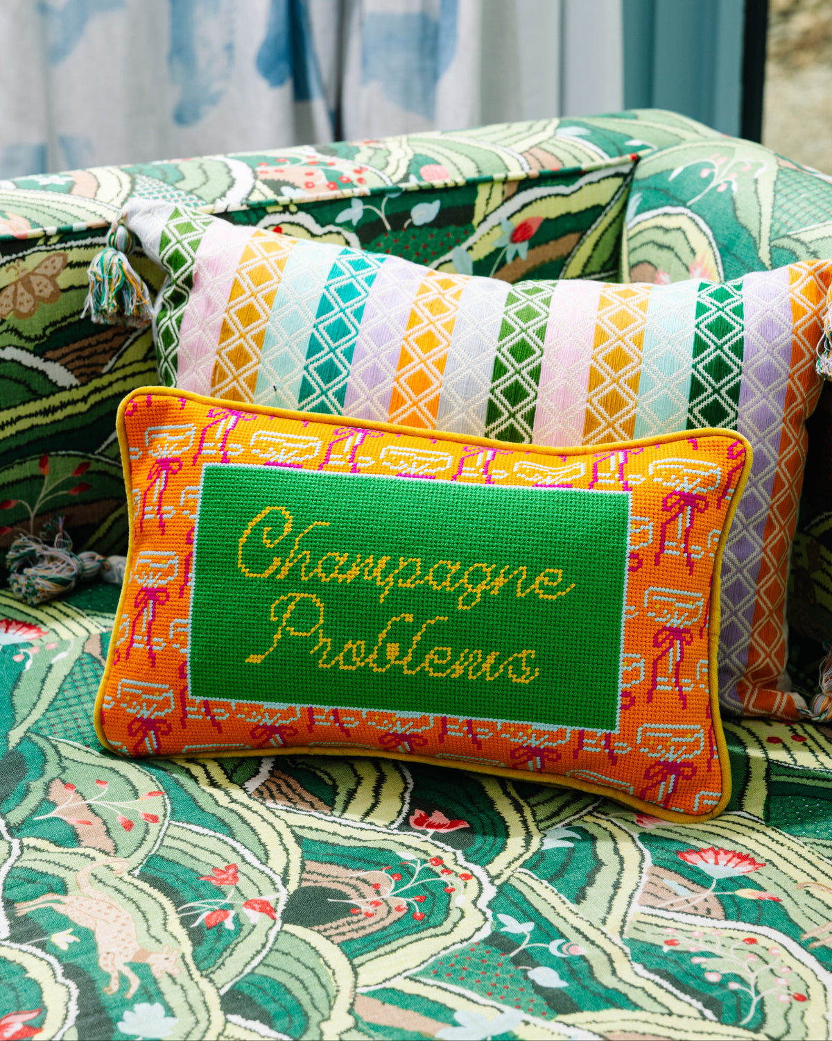 Champagne Problems Needlepoint Pillow - Furbish Studio
