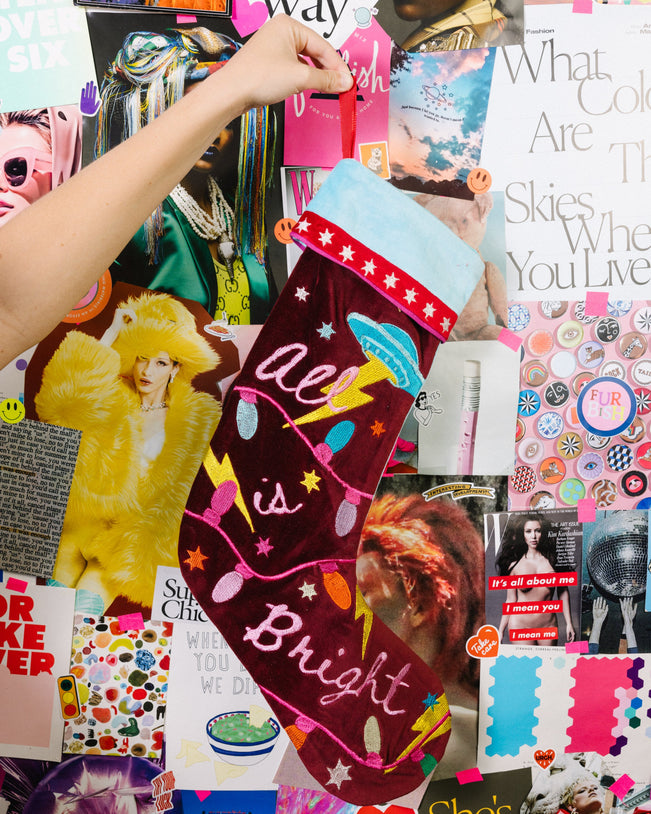 All Is Bright Embroidered Stocking - Furbish Studio