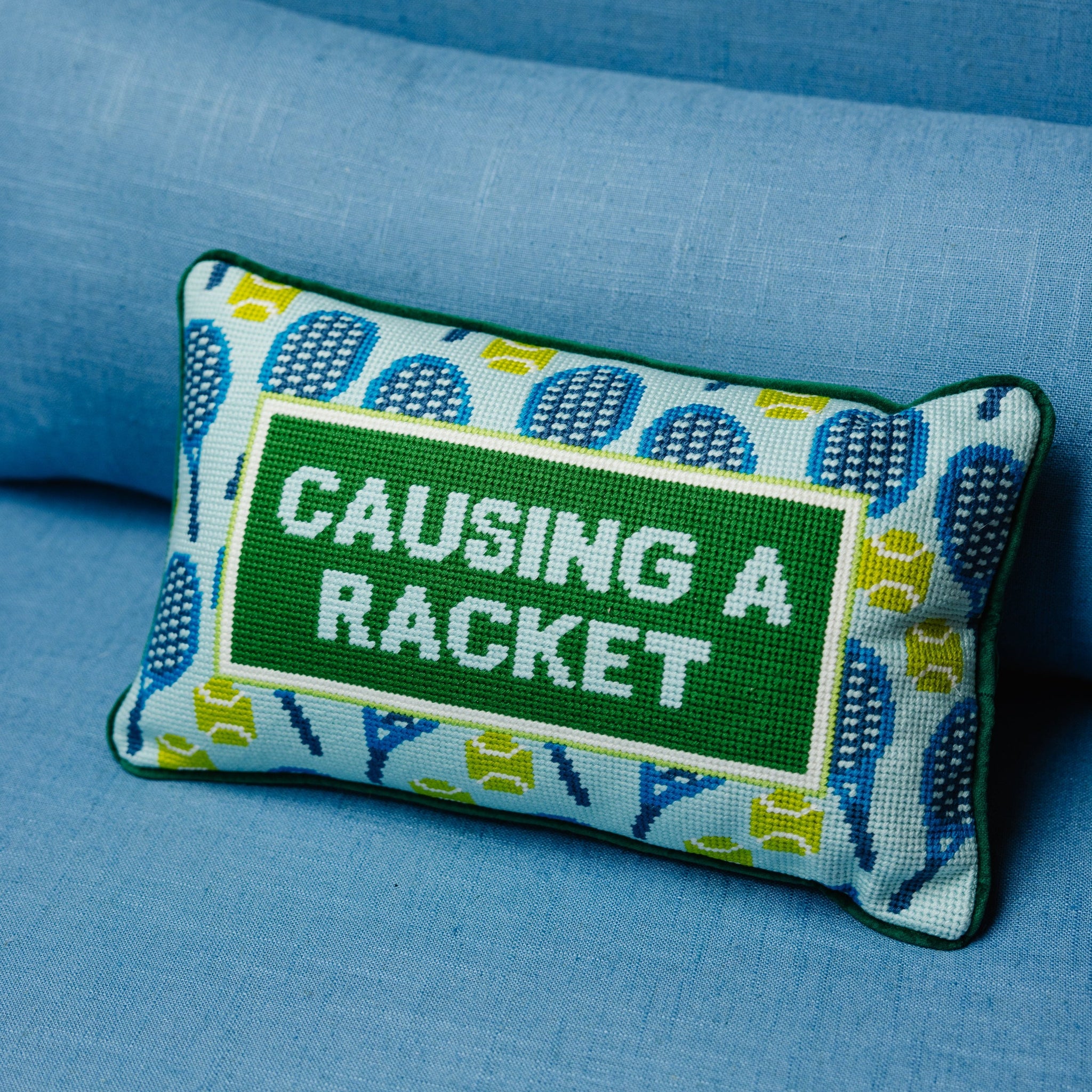 Furbish Studio - Causing A Racket Needlepoint Pillow
