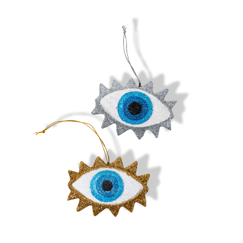 Glittery Evil Eye Ornaments S/2 - Furbish Studio