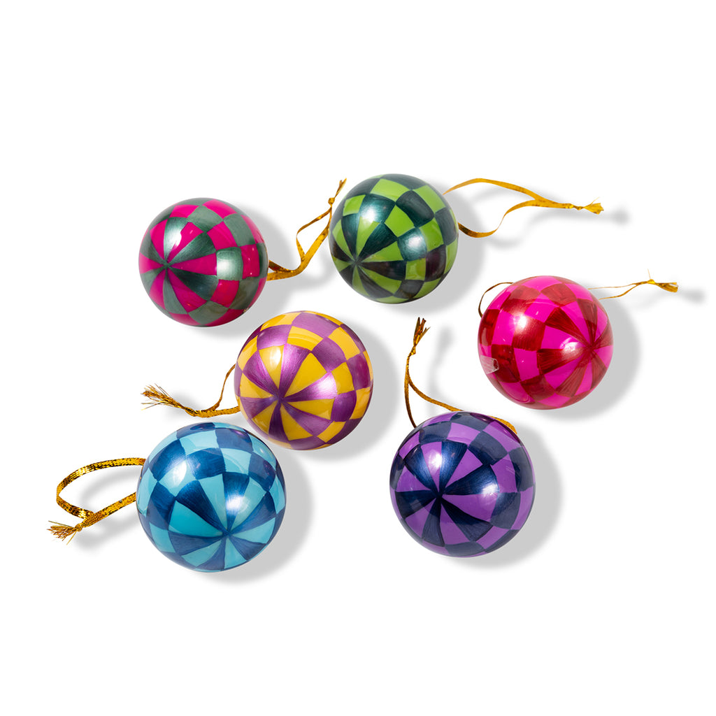Jewel Checkered Ball Ornaments S/6 - Furbish Studio
